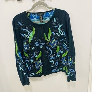 Vintage N.Y.P.L Collection Floral Embroidered Cardigan Art To Wear Womens Size M